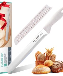 HAUSHOF Brotmesser mit Wellenschliff - Edelstahl, 20 cm, rostfrei, leichtes Küchenmesser für Brot, Bagels und Kuchen - c