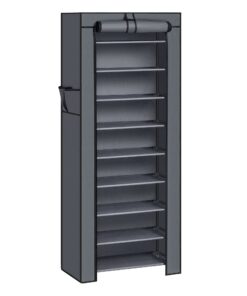SONGMICS 10-Stufiges Schuhregal, Metallgestell, grau, für High Heels und Sportschuhe, staubdichter Überzug, Schuh-Organi