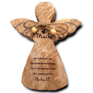 DekoGuru Personalisierter Schutzengel aus Holz als Geschenk mit Gravur | Für Liebende | Hochwertig geschnitzt, 2 Größen