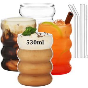 VITEVER 530ml Bubble Gläser für Cocktail, Milch, Wasser, Soda - Gerippte Trinkgläser mit Glasstrohhalmen, 4er-Set | VIT
