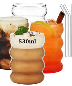 VITEVER 530ml Bubble Gläser für Cocktail, Milch, Wasser, Soda - Gerippte Trinkgläser mit Glasstrohhalmen, 4er-Set | VIT