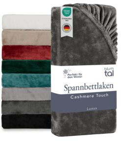 Blumtal Cashmere Touch Plüschspannbettlaken 140x200 cm Oeko-TEX zertifiziert Weich und warm für Winter Anthrazit