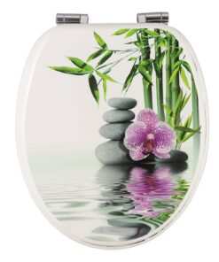Premium WC-Sitz Toilettensitz Antibakteriell Softclose Design Déco Steine Blumen Oval | MDF Holzkern Absenkautomatik So
