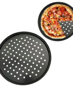 Tissting Pizzablech Gelocht Runde Perforierte Antihaftbeschichtet für Pizza Pie Flammkuchen Schöne Schwarz Karbonstahl L