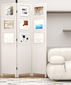 GIANTEX Raumtrenner Sichtschutz 3 Teilig 121x170cm Weiß für Wohnungstonne Holzrahmen