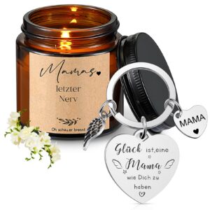 Sinmoe Dankeschön Mama Geburtstagsgeschenk Duftkerze im Glas & Herzförmiger Schlüsselanhänger