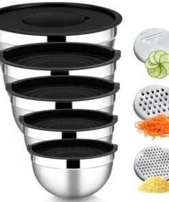 HaWare Rührschüssel 5er Set, Edelstahl, Salatschüssel, Spülmaschinenfest & Luftdichter Deckel,-analysis & Kochen, 4,6L/2