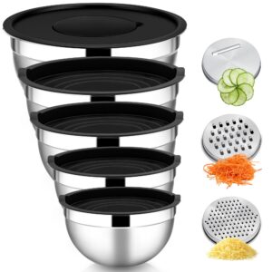 HaWare Rührschüssel 5er Set, Edelstahl, Salatschüssel, Spülmaschinenfest & Luftdichter Deckel,-analysis & Kochen, 4,6L/2
