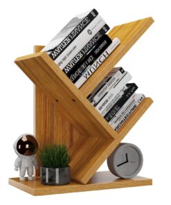 YMYNY Baumform Bücherregal HBC012N - 2 Ebenen moderne Holzorganisation für Home Office und Schlafzimmer - Naturfarben