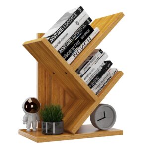 YMYNY Baumform Bücherregal HBC012N - 2 Ebenen moderne Holzorganisation für Home Office und Schlafzimmer - Naturfarben