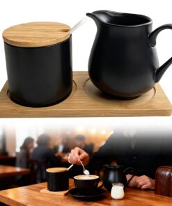 Keramik Milchkännchen Set mit Zuckerdose & Löffel - Spülmaschinenfest, ideal für Café-Terrasse & Kaffee-Liebhaber, 400ml