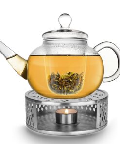 Creano Tee Kanne aus Glas 1,2l - Edelstahl Stövchen - tropffrei - ideal für lovers - 100% tropffrei Creano Tee Kanne au