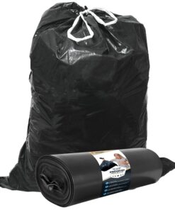 Müllsäcke 120L Schwarz mit ZUGBAND - Reißfest - 25 Beutel - 120 Liter - LDPE Recycelt - Hausmüll, Gewerbe, Industrie - A