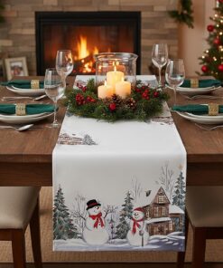 KAMACA Hochwertiger Tischläufer 40x140 cm Küche Esstisch Eyecatcher Herbst Winter Weihnachten (Schneemänner) KAMACA Ti