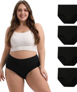 Große Größen Damen Taillenslip INNERSY Baumwolle High Waist Unterhosen 4er Pack OEKO-TEX Standard 100