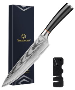 Sunnecko Damastmesser 20cm, Hochwertiges Damast Kochmesser für Profis & Hobbyköche - Scharfes Fleischmesser aus Damastst