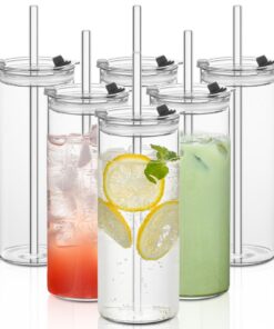 6er Set 530ml Trinkgläser mit 2-in-1 Deckel & Strohhalm – Ideal für Eiskaffee, Smoothies & Saft – Wiederverwendbare Gläs