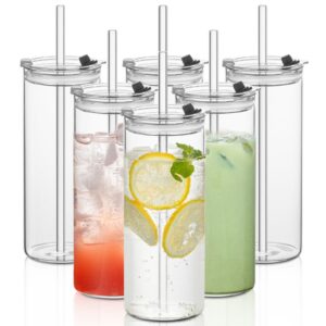 6er Set 530ml Trinkgläser mit 2-in-1 Deckel & Strohhalm – Ideal für Eiskaffee, Smoothies & Saft – Wiederverwendbare Gläs