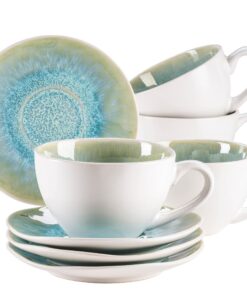 MÄSER FROZEN Grün Tassen-Set, Steinzeug, 8-teiliges Set, warme Trinkfreuden für Familie und Freunde bei Hausparty und Fa