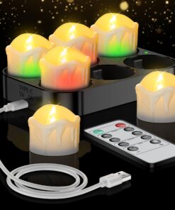 6er Set aufladbare LED Teelichter - Flackernde Elektrische Kerzen für Zimmer und Party | 6er Set mit Fernbedienung und