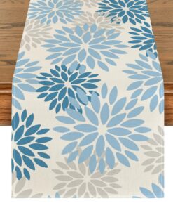 Artoid Mode Blumen Lichtblau Dahlien Winter Tischläufer, Küche Dekoration, Familie Party 40x180 cm OEKO-TEX STANDARD 100