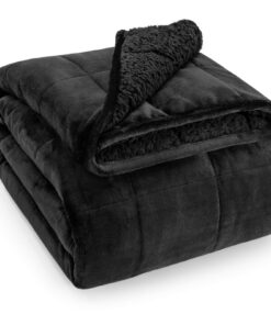 Wemore Sherpa Fleece Weighted Blanket für Erwachsene, 15 lbs, Ultra Fuzzy Throw Decke, Flanell Top, 15 x 200 cm, Schwarz