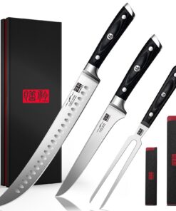 SHAN ZU 3PCS Tranchiermesser-Set Hochwertig - Perfect für Truthahn & BBQ – Edelstahl Küchenmesser mit Vollholzgriff & Me