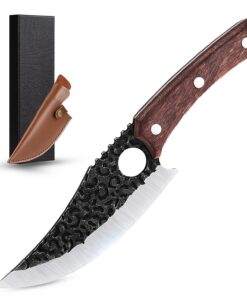 Handgemachte Japanisches Scharf Grillmesser Original mit Lederhülle | Authentisches Japanisches Gehämmertes Grillmesser