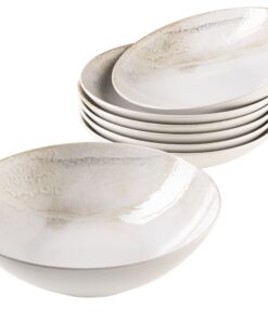 MÄSER 931948 Ossia Weiß-dekoriertes Keramik-Bowl-Set, 1 große Salatschüssel + 6 Schalen, ideal für Küche und Deko