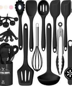 Silikon Küchenhelfer Set, Heat-Resistant Kochutensilien, Gesund & Antihaft, Dishwasher Safe - Schwarz Silikon Küchenhe