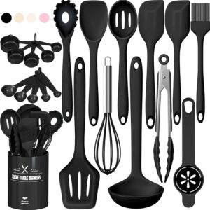 Silikon Küchenhelfer Set, Heat-Resistant Kochutensilien, Gesund & Antihaft, Dishwasher Safe - Schwarz Silikon Küchenhe