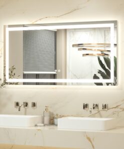 Keonjinn Badspiegel mit Beleuchtung 120x60cm, dimmbar, 3 Lichtfarben, Speicherfunktion | Led Bad Spiegel mit Touch Schal