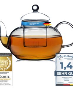 Dimono Mundgeblasene Glas-Teekanne mit Teefilter 1500 ml