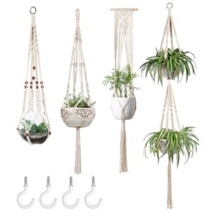 MKouo Blumenampel Makramee Pflanzenhalter Set Geschenkbox, Beige