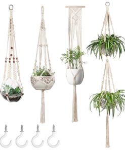 MKouo Blumenampel Makramee Pflanzenhalter Set Geschenkbox, Beige