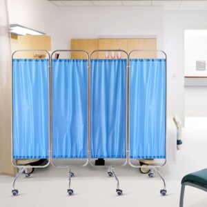 Sichtschutz 4-teiliger mobile Raumteiler und Faltbarer Sichtschutz mit Rädern für Notaufnahme Station, Flickenteilung,(|