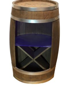 Weeco Holzfass Bar LED RGB Weinregal - Hausbar perforierte Gläser für Mann als Geschenk - Fass 80cm - Rustikal Bartisch