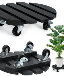 Duschroller 2 Stück Blumenroller Rund 30cm Schwerlastbereich Feststellbare Räder (Schwarz)