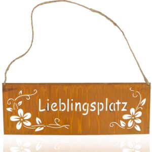 B2S Back2Season Metall-Tafel Lieblingsplatz Rost-Finish zum aufhängen Edelrostdeko Braun L=25 cm