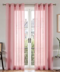 TOPICK Rosa Stores Gardinen mit Ösen für Küche und Wohnzimmer Transparent OEKO-TEX STANDARD 100 2er Set 225H x 140B cm
