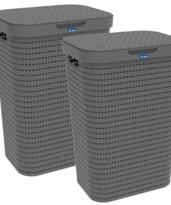 Rotho Country Wäschesammler mit Anthrazit-Farbschottnachbarschaft BPA-frei in Rattan-Optik (2, Anthrazit)
