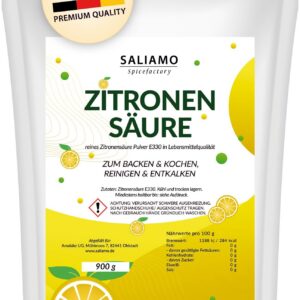 Saliamo | 900 g Zitronensäure Monohydrat E330 Pulver | Lebensmittelqualität | Backen | Reinigen | hochreine Citronensäur