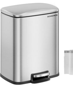 SONGMICS Küchentrash Can 20 Liter Pedal Tretmüllới Softclose und Haltefunktion, mit 15 Müllbeuteln, Silbermetall LTB543E