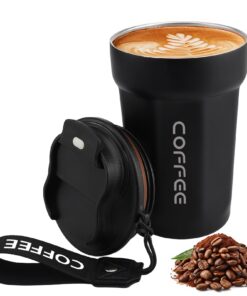 LROCOTANC Thermobecher To Go - Edelstahl 480ml - Vakuum Isolierung mit Deckel - Coffee To Go Becher (Schwarz)