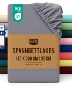 Utopia Bedding - Spannbettlaken 140x200cm - Grau - Oeko-Tex Zertifizierter Gebürsteter Polyester-Mikrofaser Spannbettbez