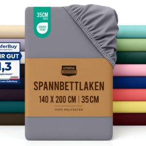 Utopia Bedding - Spannbettlaken 140x200cm - Grau - Oeko-Tex Zertifizierter Gebürsteter Polyester-Mikrofaser Spannbettbez