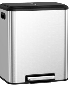 LIFERUN Softclose Deckel 2-Fach Abfalleimer Küche Edelstahl Silber 2 x 15 L