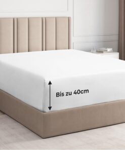 Spannbettlaken 180x200 cm - 40 cm Steghöhe - Aus gebürsteter Polyester-Mikrofaser - OEKO-TEX Zertifiziert - Weiß - Boxsp