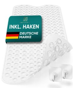 Delluxia rutschfest Badewannenmatte 100 x 40 cm inkl. 2 Haken, BPAfrei, Antirutschmatte Duschmatte