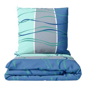 Leonado Vicenti Mikrofaser Bettwäsche Set - Wellen gestreift, modern Blau Türkis, OEKO-TEX STANDARD 100 Leonado Vicenti